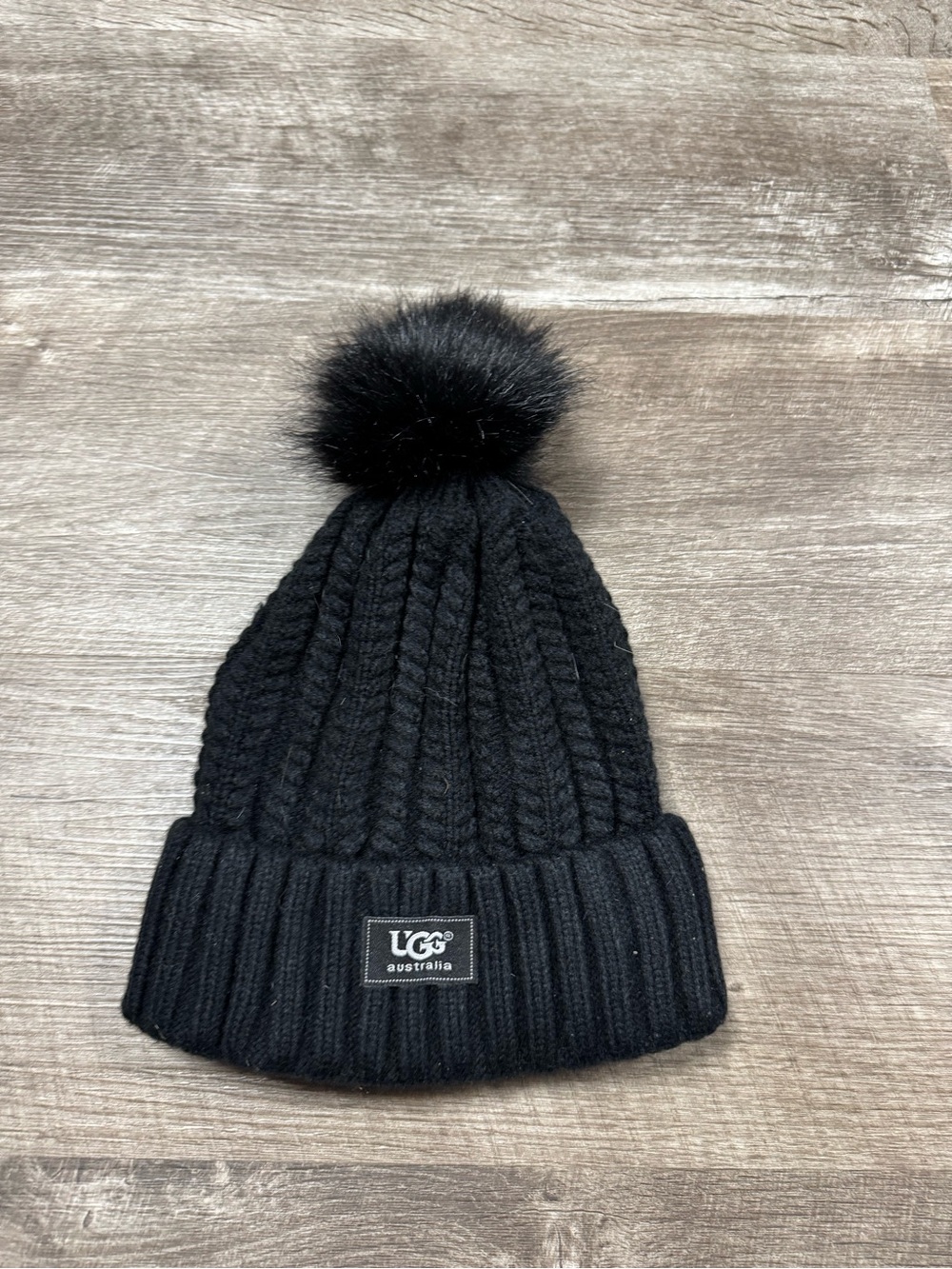 UGG Australia Black Pom Pom Beanie O/S Adult